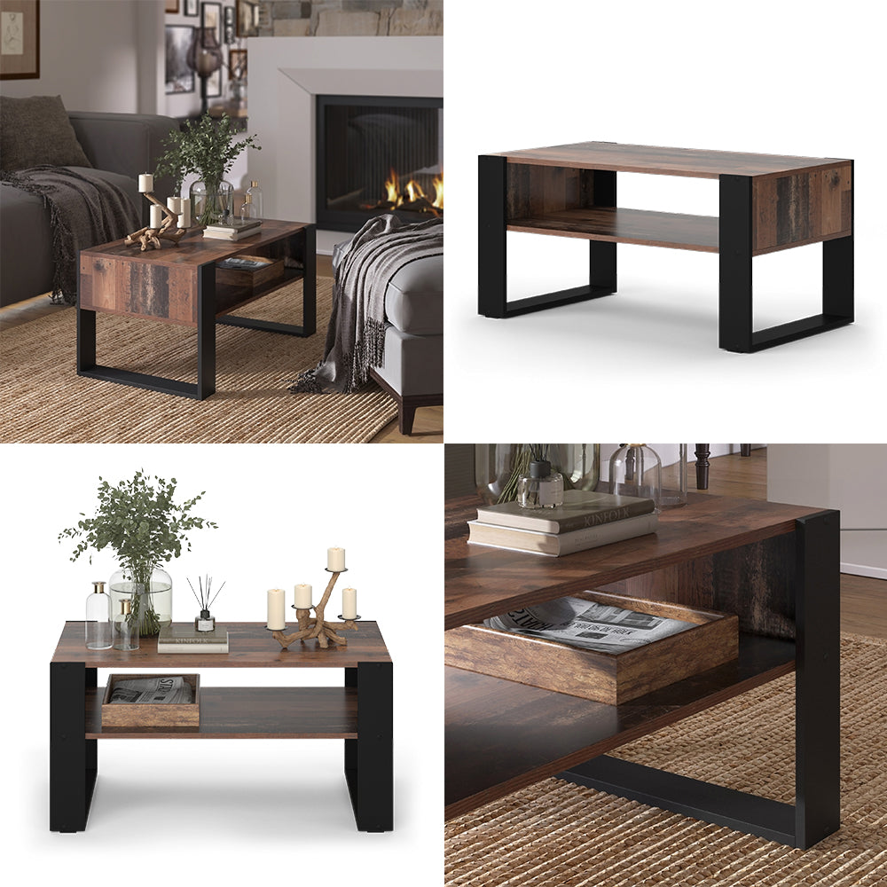 Vicco Tavolino da salotto Legno antico 92 x 52,4 cm con ripiano