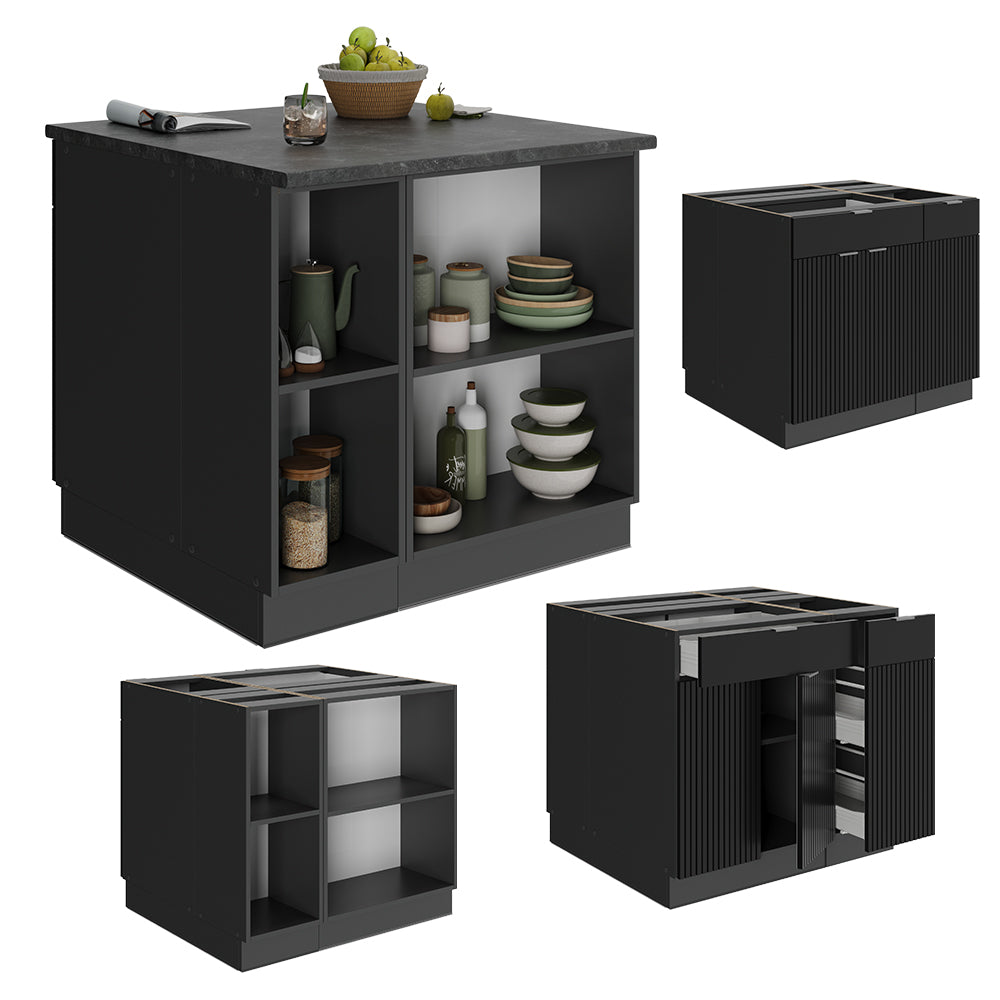 Vicco Isola cucina Nero a righe 90 cm con cassetto, senza piano di lavoro