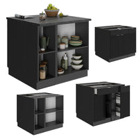 Vicco Isola cucina Nero a righe 90 cm con cassetto, senza piano di lavoro