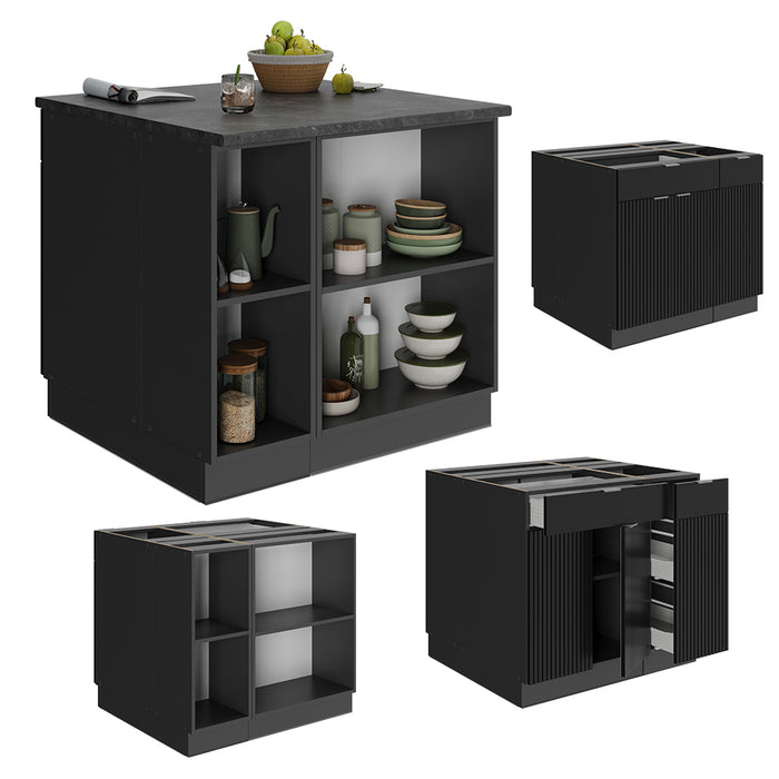 Vicco Isola cucina Nero a righe 90 cm con cassetto, senza piano di lavoro