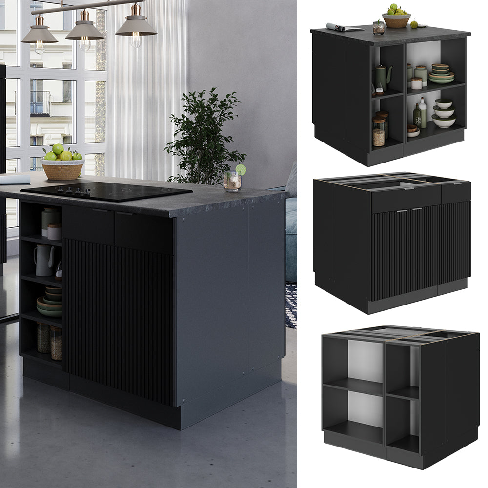 Vicco Isola cucina Nero a righe 90 cm con cassetto, senza piano di lavoro