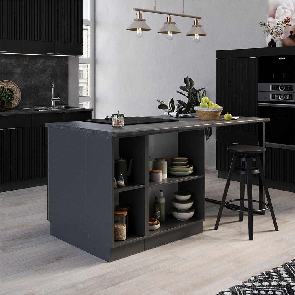 Vicco Isola cucina Nero a righe 90 cm con cassetto, senza piano di lavoro