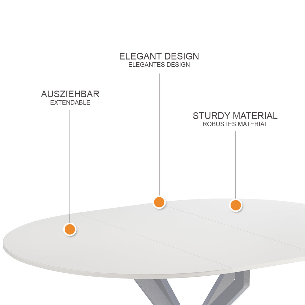 Vicco tavolo da pranzo allungabile Bianco/Grigio 120 x 76.5 cm Estensibile
