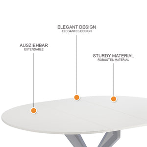 Vicco tavolo da pranzo allungabile Bianco/Grigio 120 x 76.5 cm Estensibile