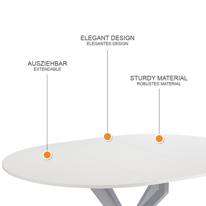 Vicco tavolo da pranzo allungabile Bianco/Grigio 120 x 76.5 cm Estensibile