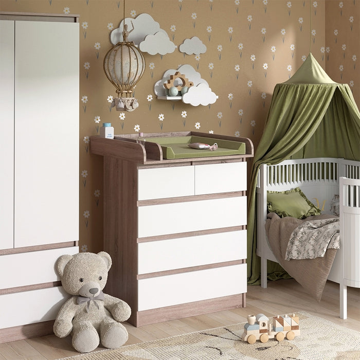 Vicco Fasciatoio Sonoma/Bianco 80 x 110.2 cm con 5 cassetti