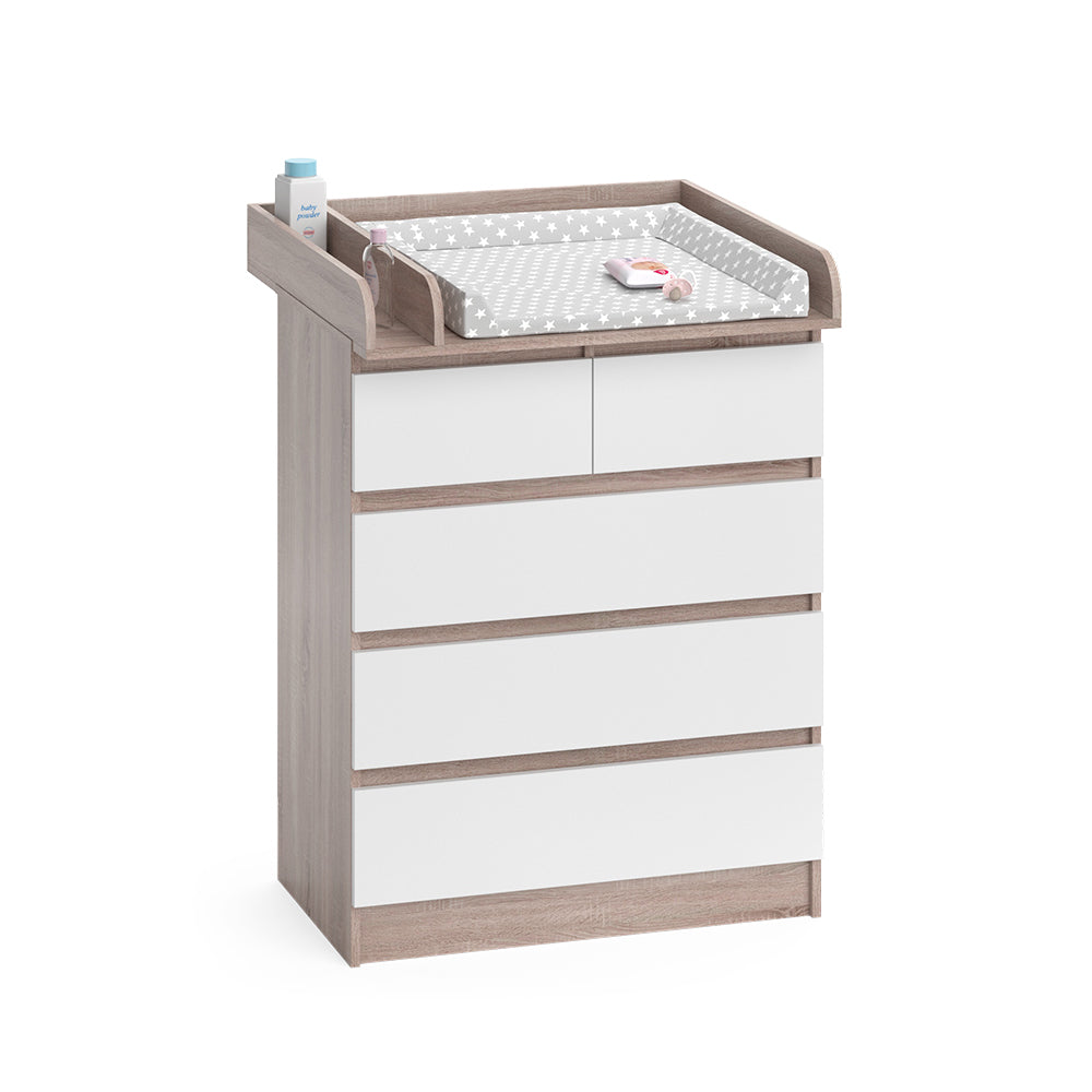 Vicco Fasciatoio Sonoma/Bianco 80 x 110.2 cm con 5 cassetti