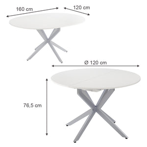 Vicco tavolo da pranzo allungabile Bianco/Grigio 120 x 76.5 cm Estensibile