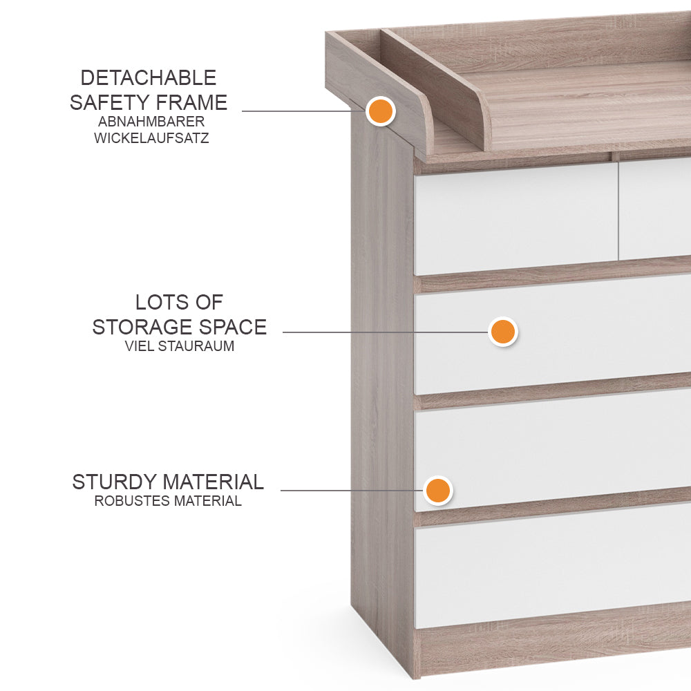 Vicco Fasciatoio Sonoma/Bianco 80 x 110.2 cm con 5 cassetti
