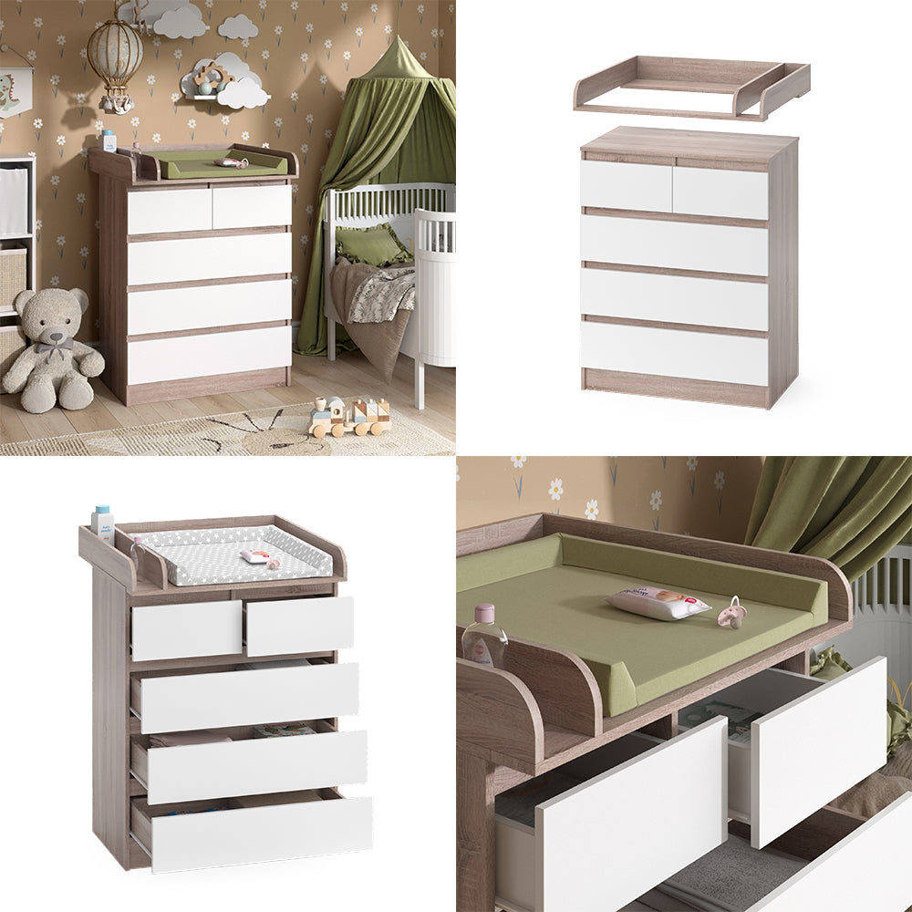 Vicco Fasciatoio Sonoma/Bianco 80 x 110.2 cm con 5 cassetti