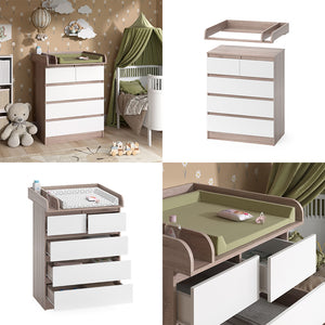 Vicco Fasciatoio Sonoma/Bianco 80 x 110.2 cm con 5 cassetti