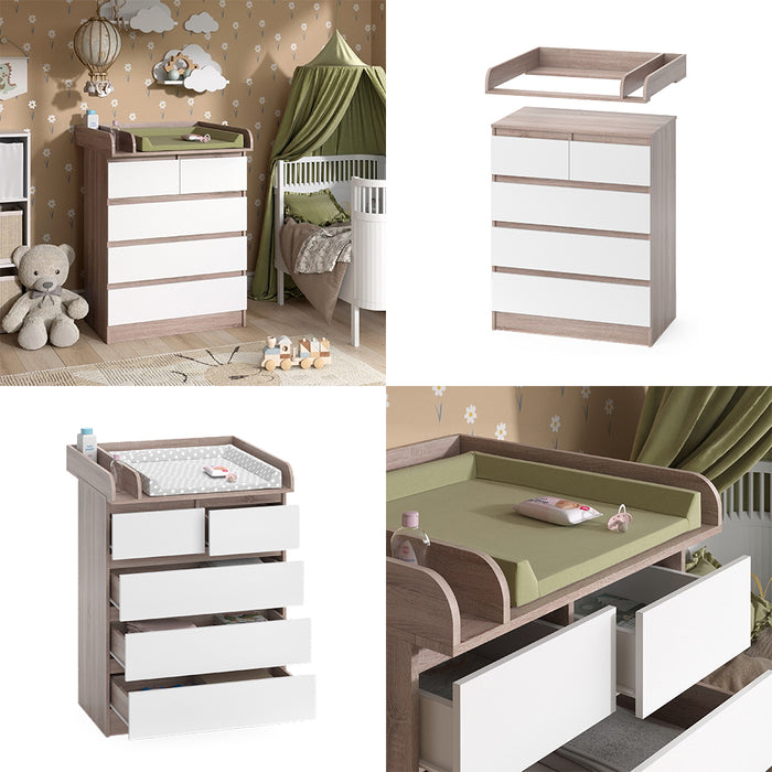 Vicco Fasciatoio Sonoma/Bianco 80 x 110.2 cm con 5 cassetti