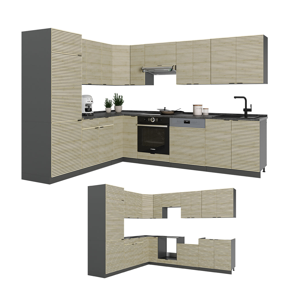 Vicco Cucina angolare completa Pannello in rovere/antracite 227 x 287 cm , PL Rovere