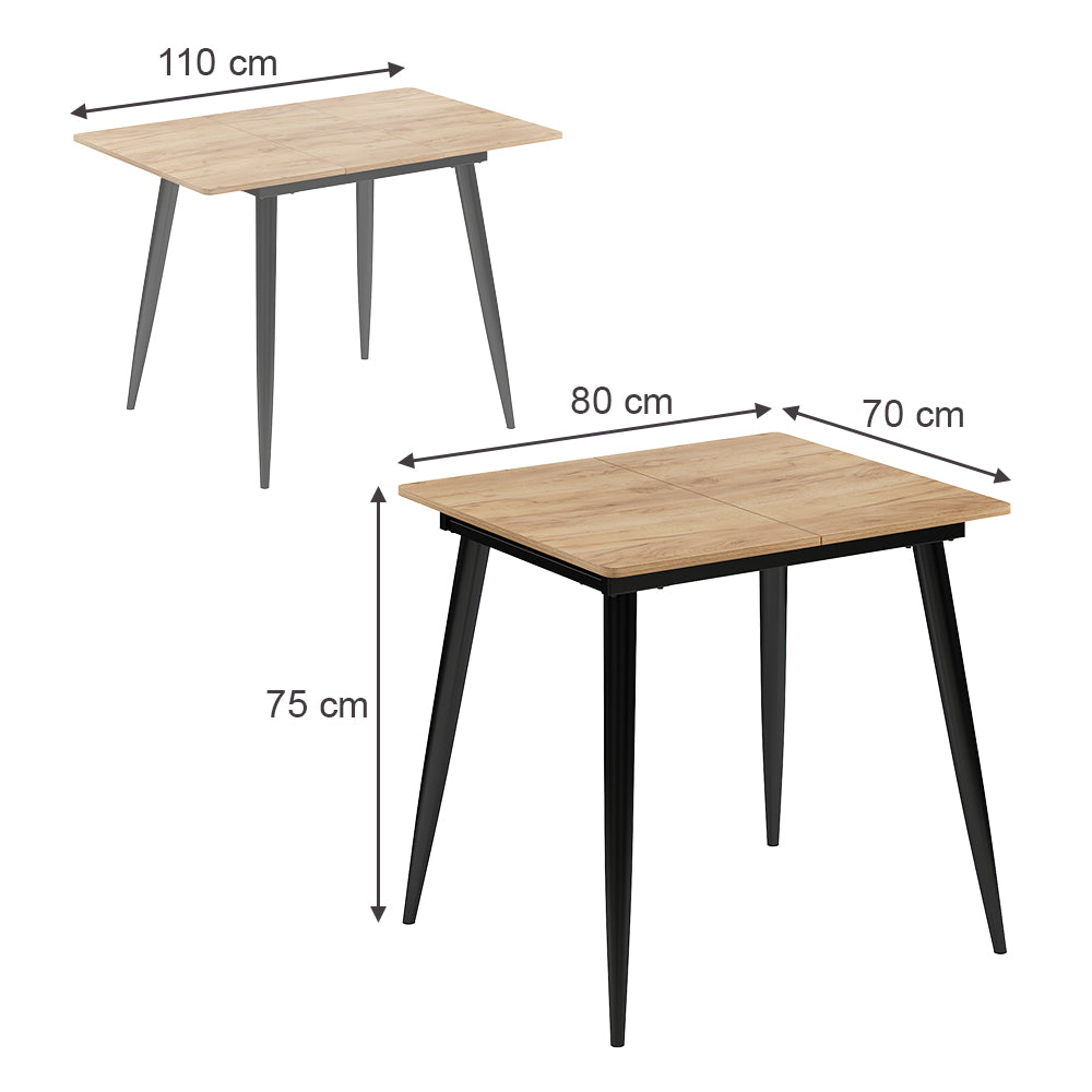 Vicco Tavolo da pranzo Rovere nero/oro 80 x 70 cm Estensibile