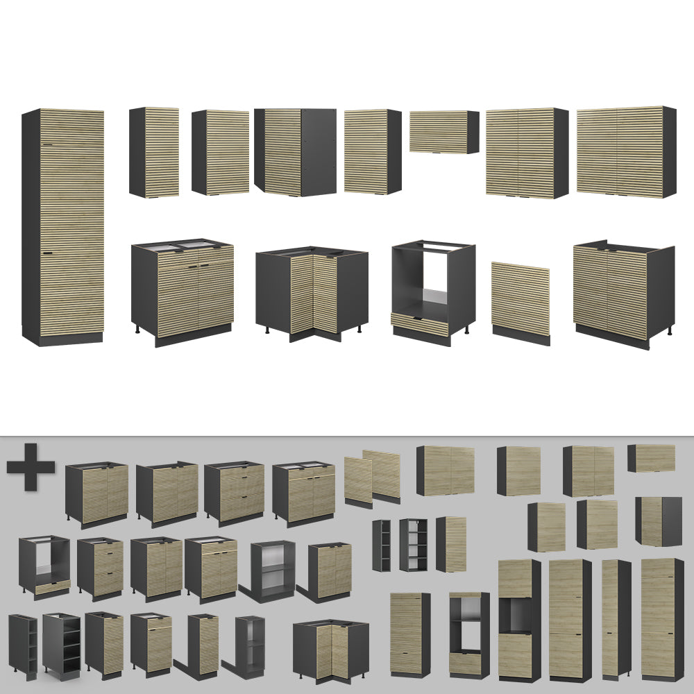 Vicco Cucina angolare completa Pannello in rovere/antracite 227 x 58.1 cm senza piano di lavoro