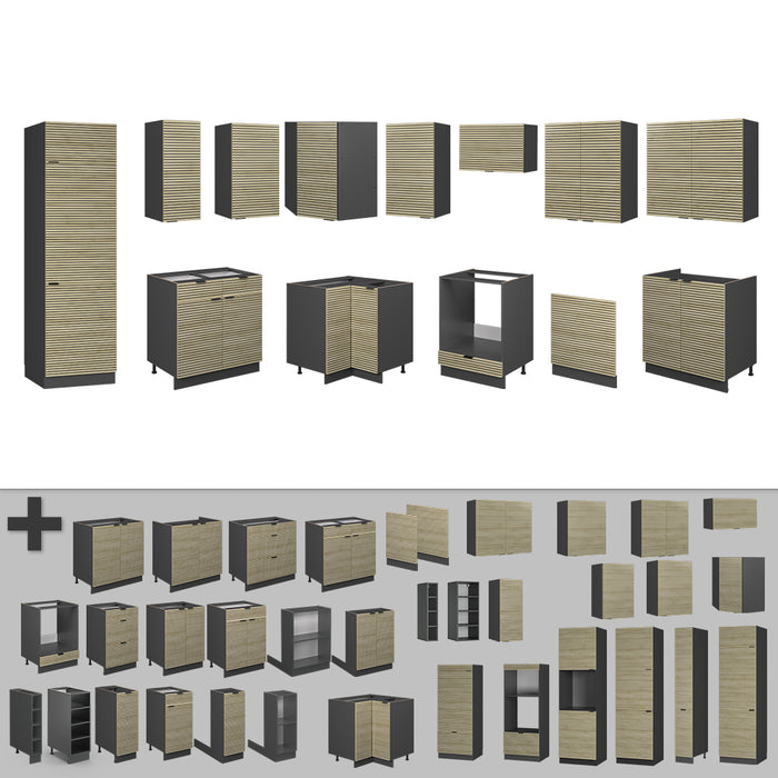 Vicco Cucina angolare completa Pannello in rovere/antracite 227 x 58.1 cm senza piano di lavoro