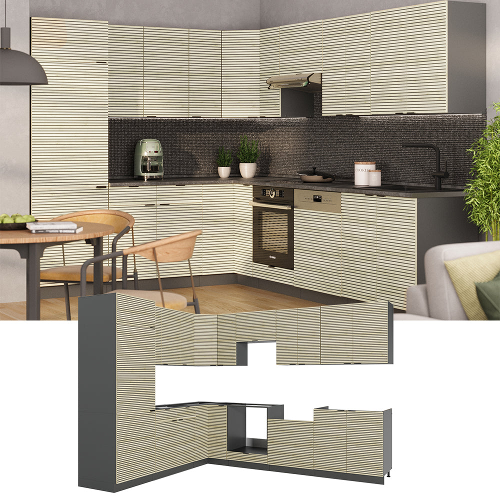 Vicco Cucina angolare completa Pannello in rovere/antracite 227 x 58.1 cm senza piano di lavoro