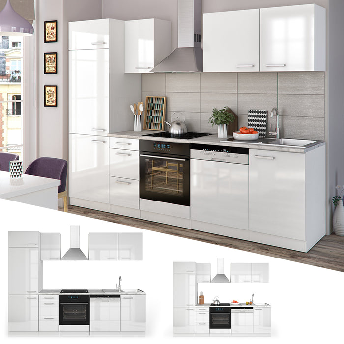 Vicco Cucina componibile Bianco 270 cm senza piano di lavoro con striscia LED