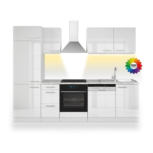 Vicco Cucina componibile Bianco 270 cm senza piano di lavoro con striscia LED