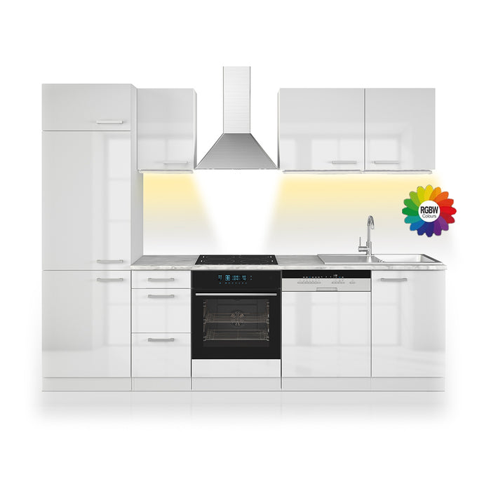 Vicco Cucina componibile Bianco 270 cm senza piano di lavoro con striscia LED