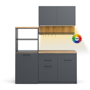 Vicco Cucina singola Antracite 160 cm con tavolo allungabile con striscia LED
