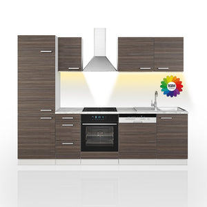 Vicco Cucina componibile Grigio prezioso/bianco 270 cm senza piano di lavoro con striscia LED