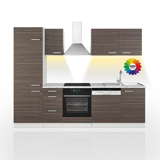 Vicco Cucina componibile Grigio prezioso/bianco 270 cm senza piano di lavoro con striscia LED
