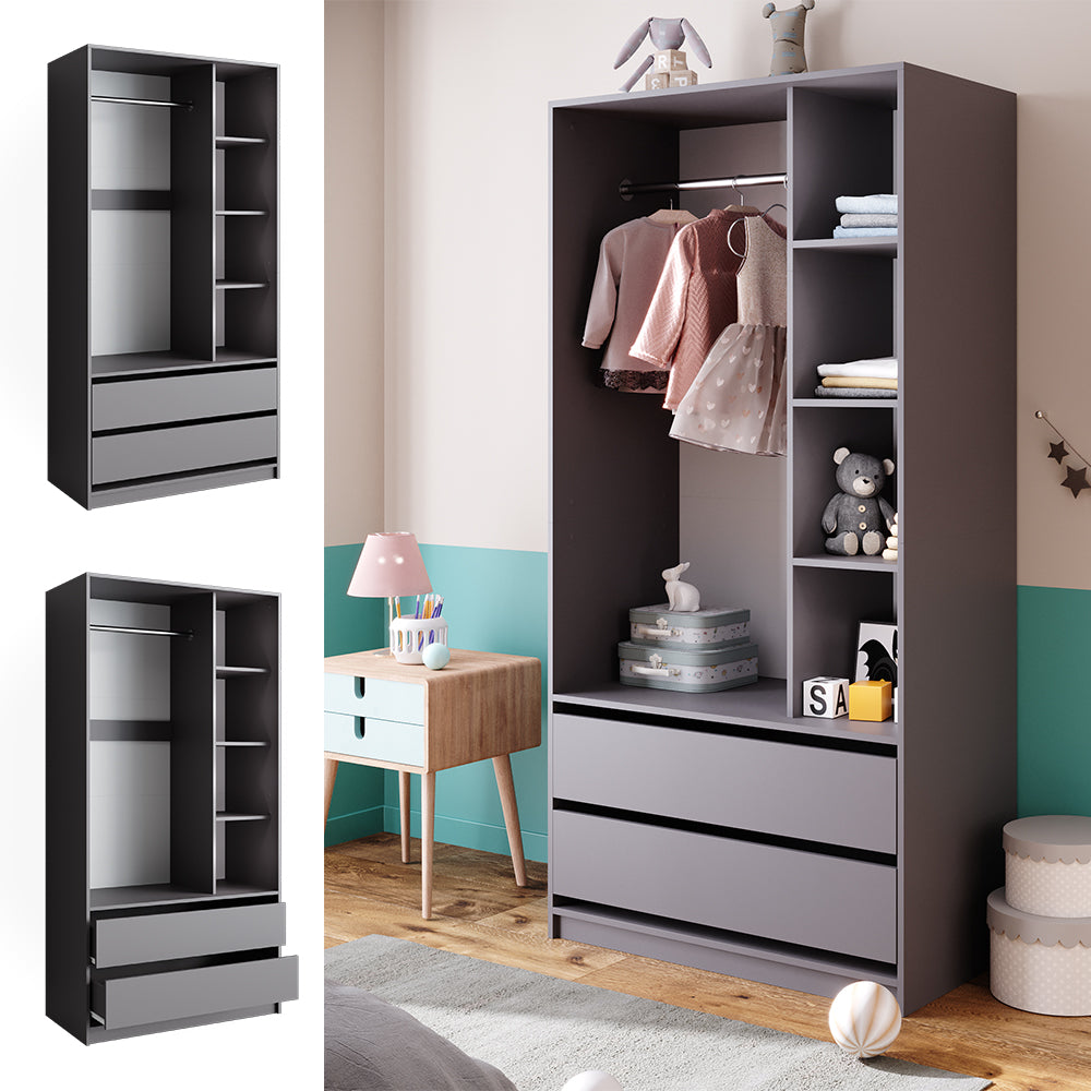 Vicco Armadio per bambini Antracite 100 x 200 cm con 2 cassetti