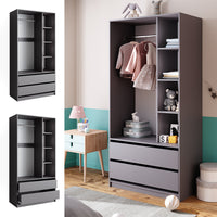 Vicco Armadio per bambini Antracite 100 x 200 cm con 2 cassetti