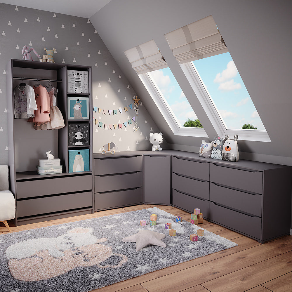 Vicco Armadio per bambini Antracite 100 x 200 cm con 2 cassetti