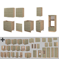 Vicco Cucina componibile Pannello in rovere/rovere goldkraft 300 cm con armadio alto, PL Marmo