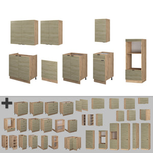 Vicco Cucina componibile Pannello in rovere/rovere goldkraft 300 cm con armadio alto, PL Marmo