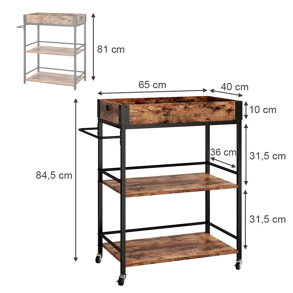 Vicco Carrello di servizio Rovere rustico 65 x 84.5 cm