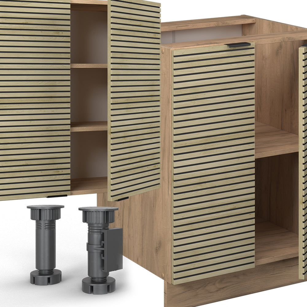 Vicco Cucina componibile Pannello in rovere/rovere goldkraft 300 cm con armadio alto, PL Marmo