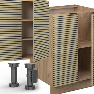 Vicco Cucina componibile Pannello in rovere/rovere goldkraft 300 cm con armadio alto, PL Marmo