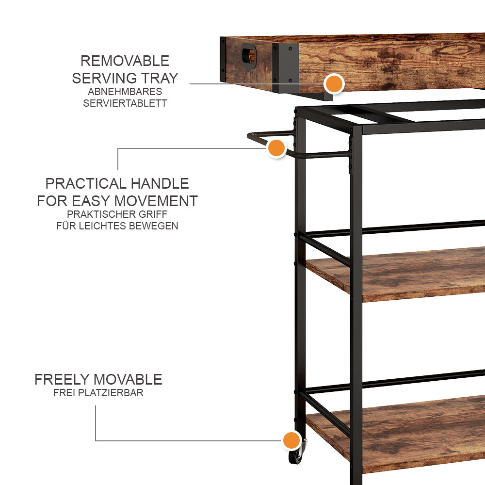 Vicco Carrello di servizio Rovere rustico 65 x 84.5 cm