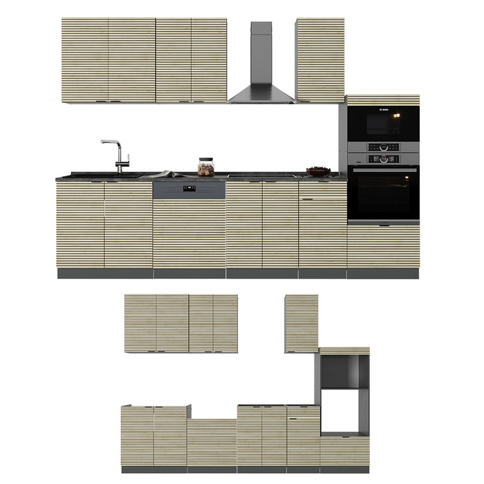 Vicco Cucina componibile Pannello in rovere/antracite 300 cm con armadio alto, PL Rovere