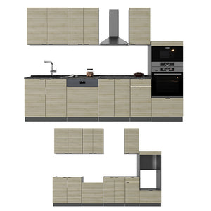 Vicco Cucina componibile Pannello in rovere/antracite 300 cm con armadio alto, senza piano di lavoro