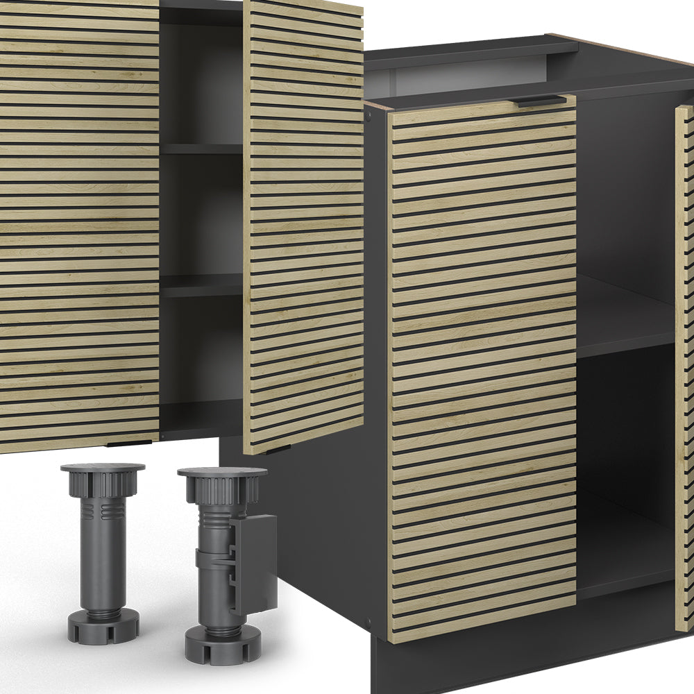 Vicco Cucina componibile Pannello in rovere/antracite 300 cm con armadio alto, PL Antracite