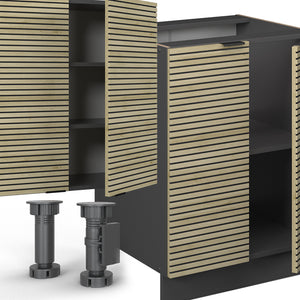 Vicco Cucina componibile Pannello in rovere/antracite 300 cm con armadio alto, PL Antracite