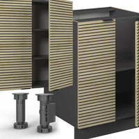 Vicco Cucina componibile Pannello in rovere/antracite 300 cm con armadio alto, senza piano di lavoro