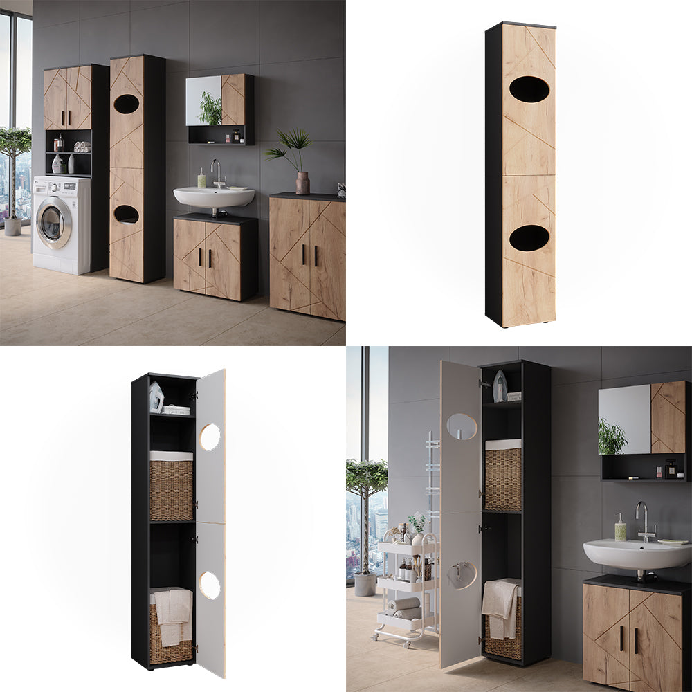 Vicco Armadietto per la biancheria Antracite/quercia dorata 32 x 192 cm