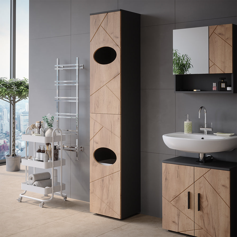 Vicco Armadietto per la biancheria Antracite/quercia dorata 32 x 192 cm