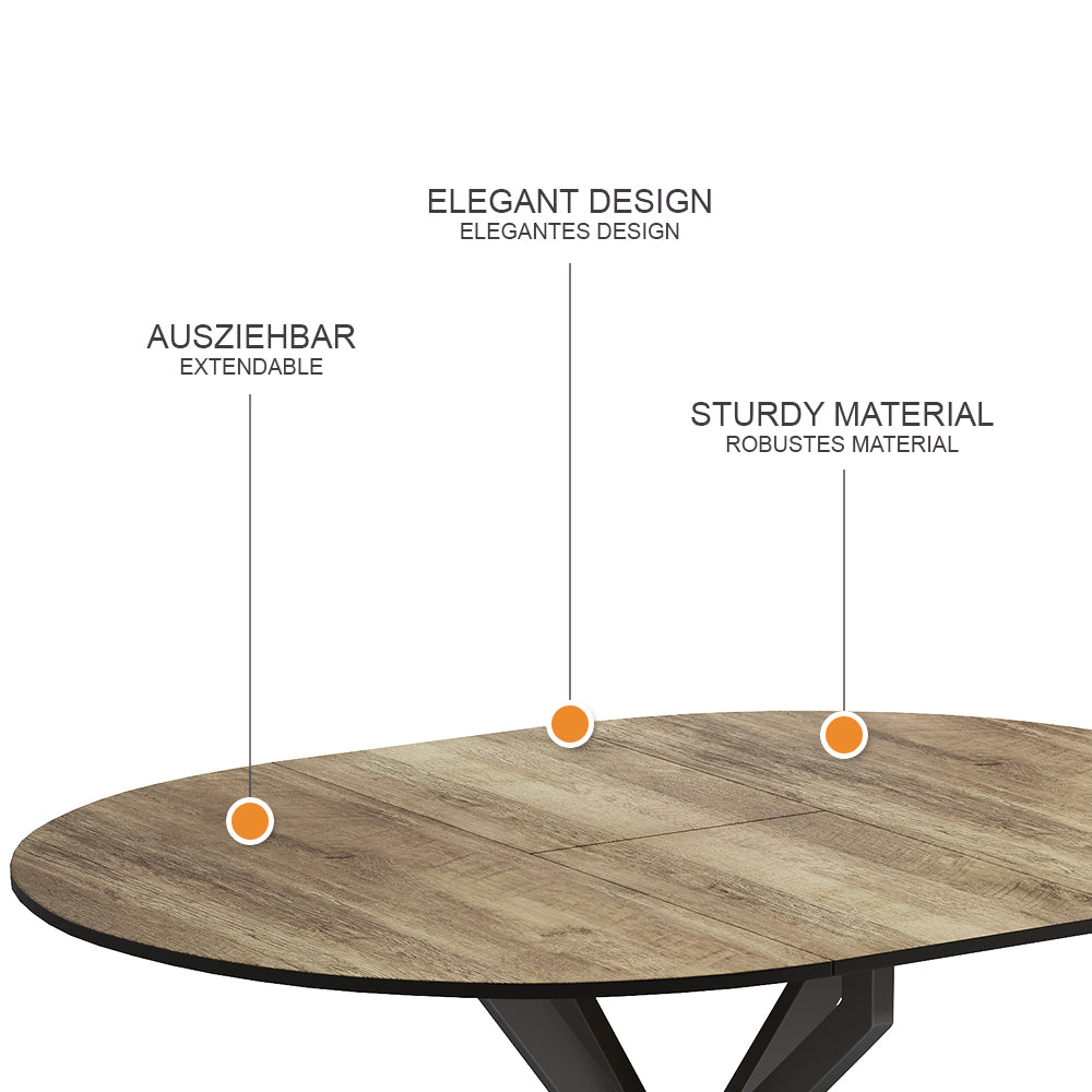 Vicco tavolo da pranzo allungabile Nero/quercia rustico 120 x 76.5 cm Estensibile