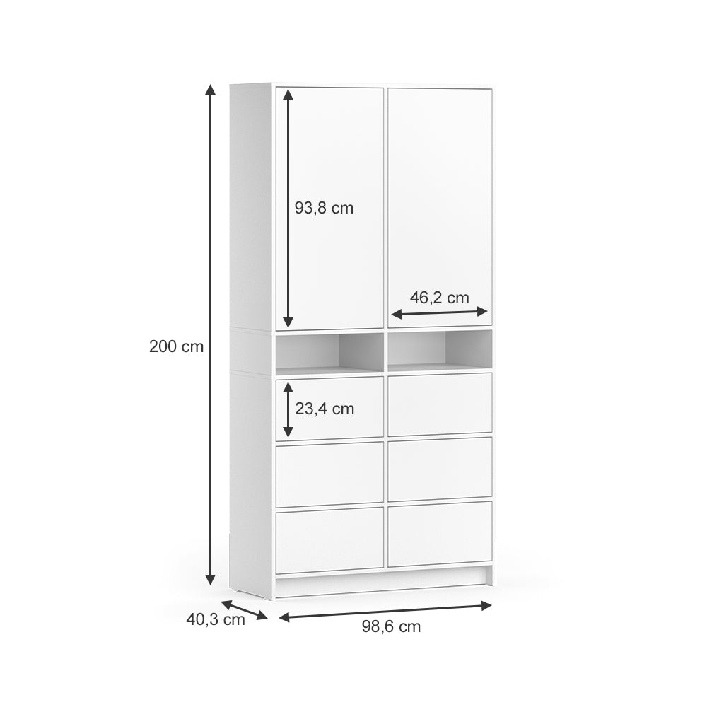 Vicco Armadio Bianco 98.6 x 200 cm con cassetti