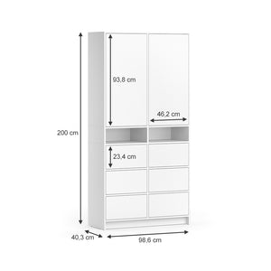 Vicco Armadio Bianco 98.6 x 200 cm con cassetti