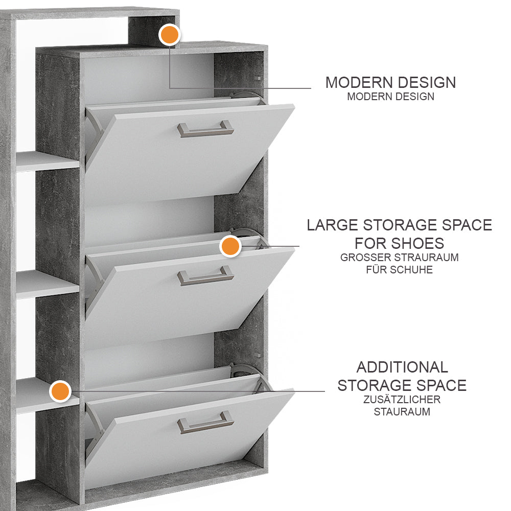 Vicco Scarpiera Calcestruzzo 80 x 128.3 cm con 3 scomparti