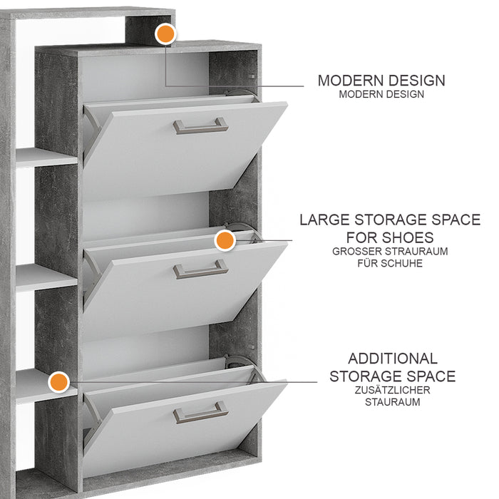 Vicco Scarpiera Calcestruzzo 80 x 128.3 cm con 3 scomparti