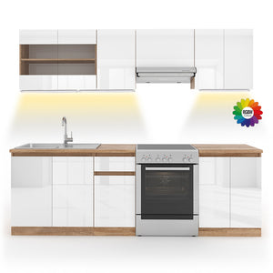 Vicco Mobile da cucina Bianco 240 cm , PL Sonoma con striscia LED
