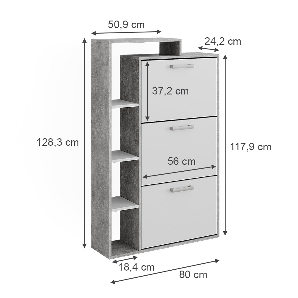 Vicco Scarpiera Calcestruzzo 80 x 128.3 cm con 3 scomparti